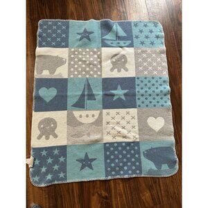 David Fussenegger Blue Octopus Sailboat‎ Bear Organic Baby Blanket RARE Austria